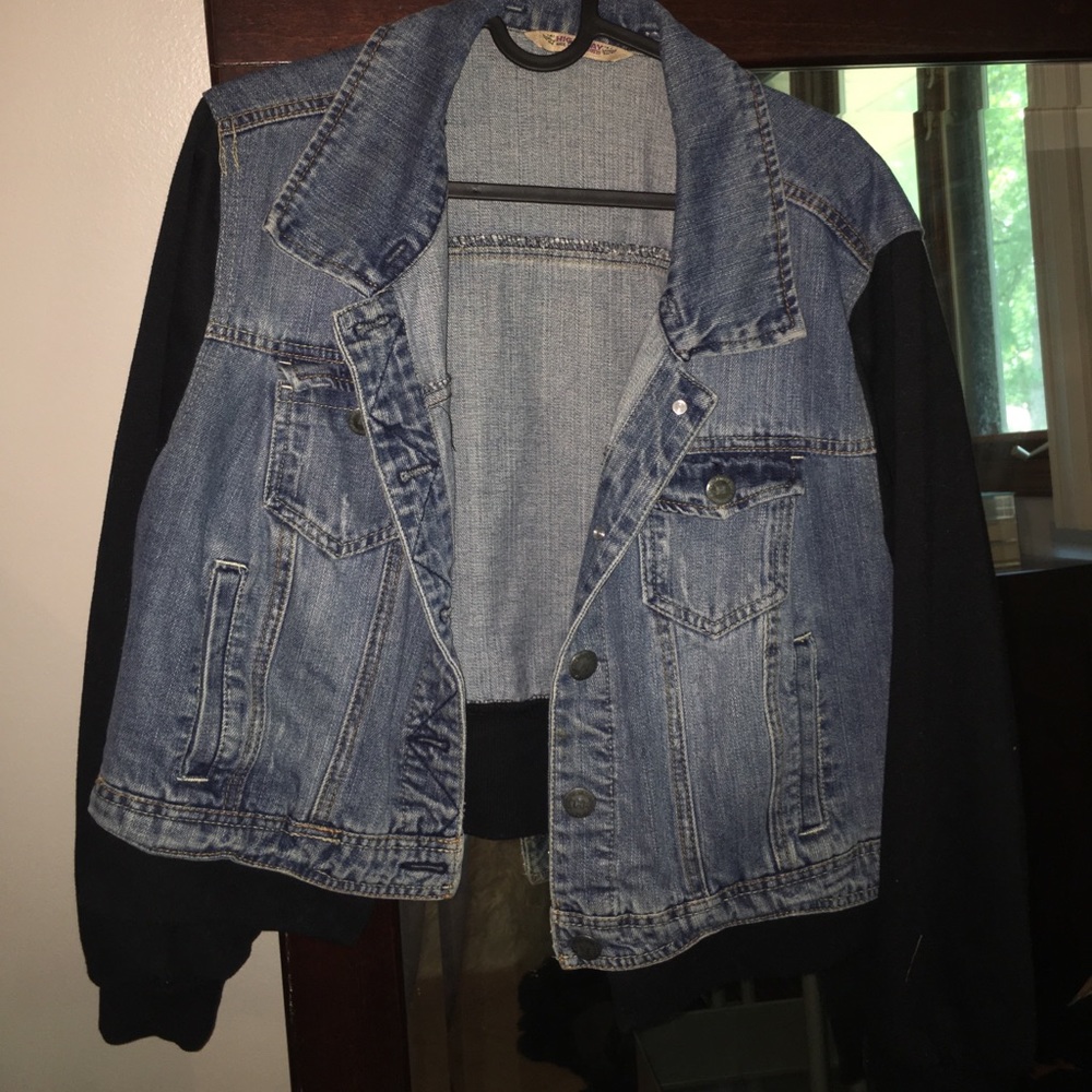 H&M CROP DENIM JACKET WITH SWEAT SLEEVES